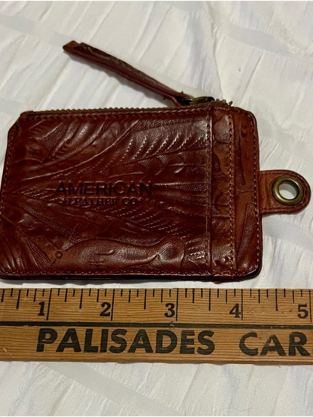 American West Brown Tooled Leather Zipper Card Holder Wallet - Picture 2 of 6